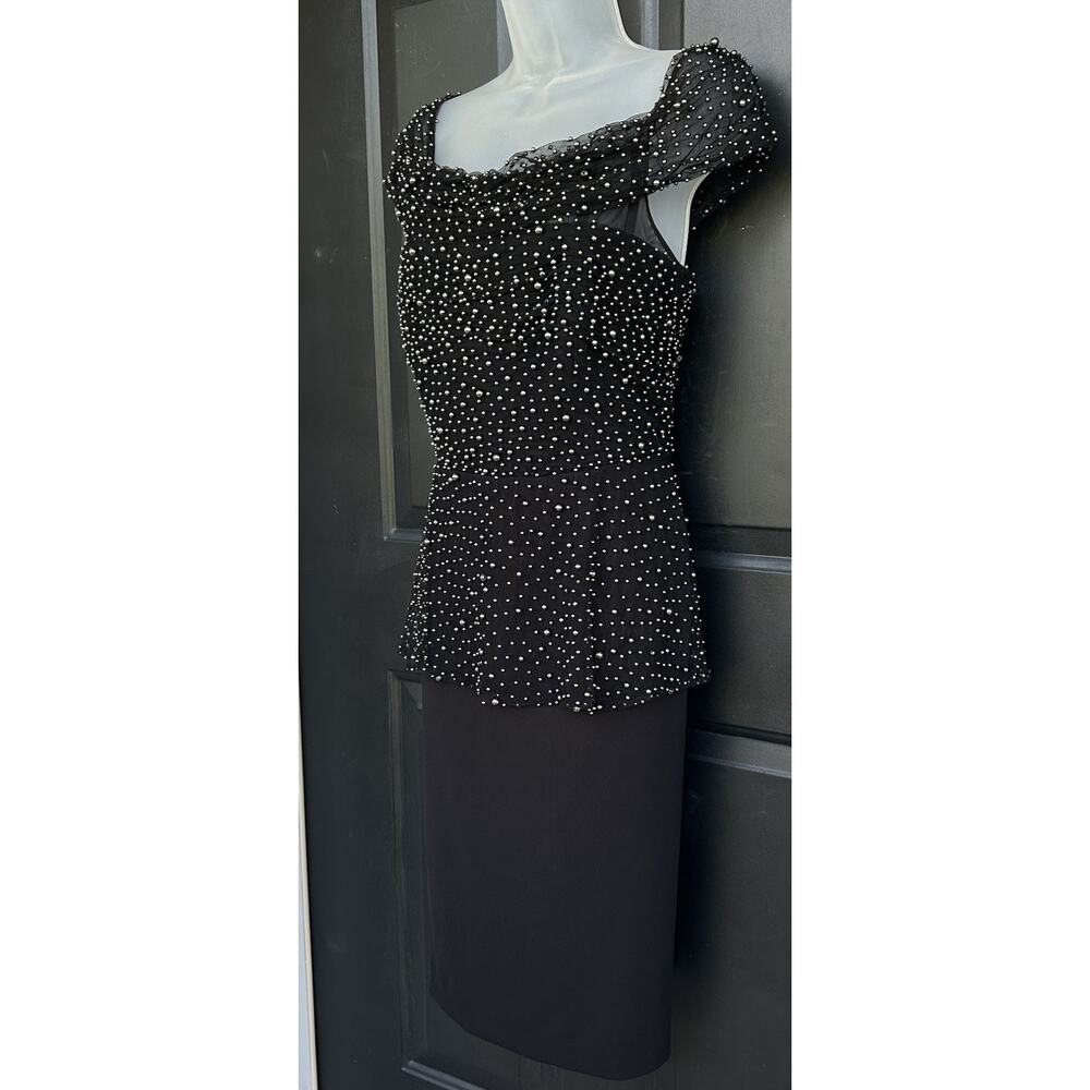 Badgley Mischka Embellished Beaded Tulle Dress Size 14 Black Cocktail Evening - Picture 3 of 16
